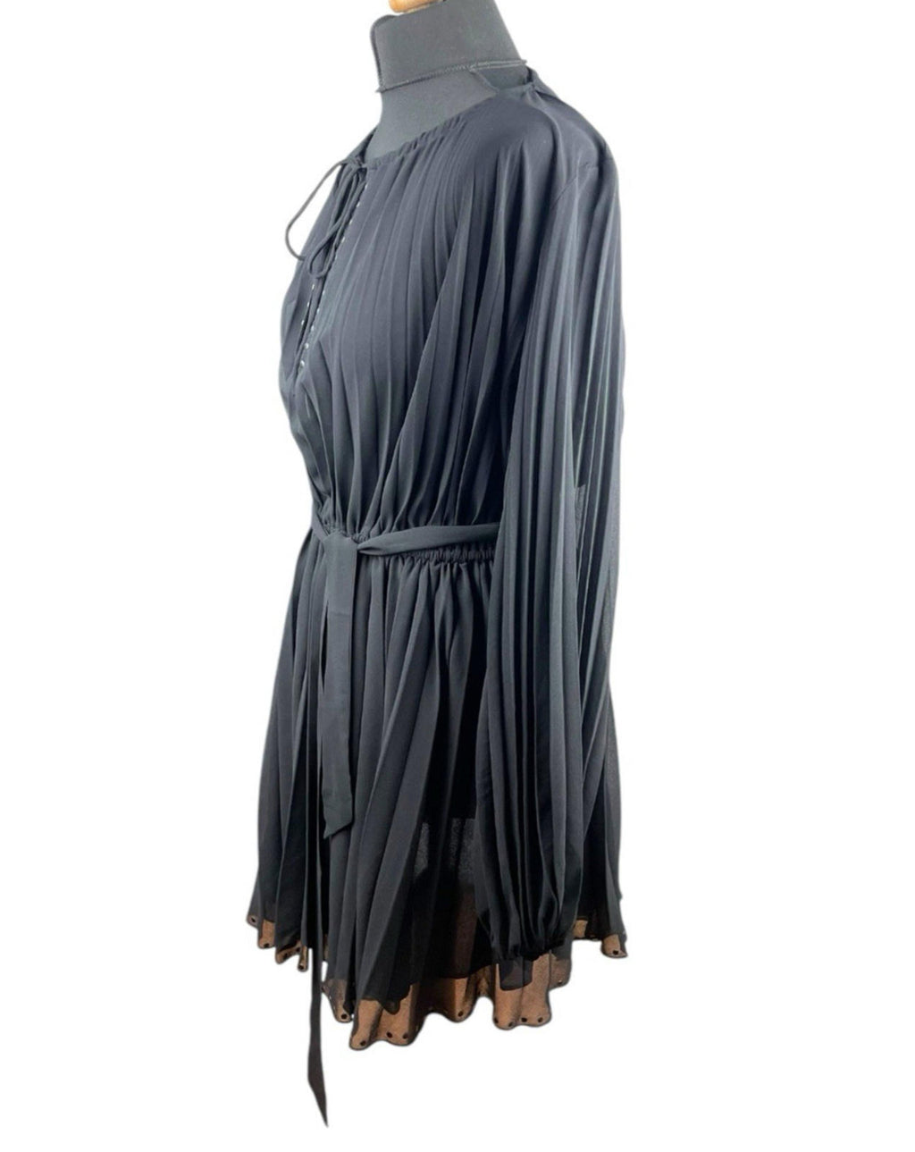 Zara Black Pleated Chiffon Dress Knee Length Women’s UK Size M