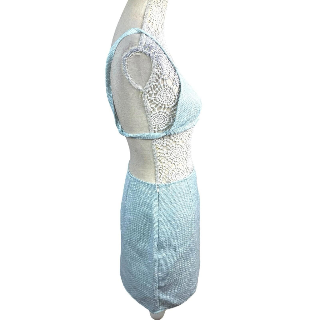 Pretty Little Thing Crop Top & Skirt Co-ord Women’s UK Size 8 Blue Linen Look
