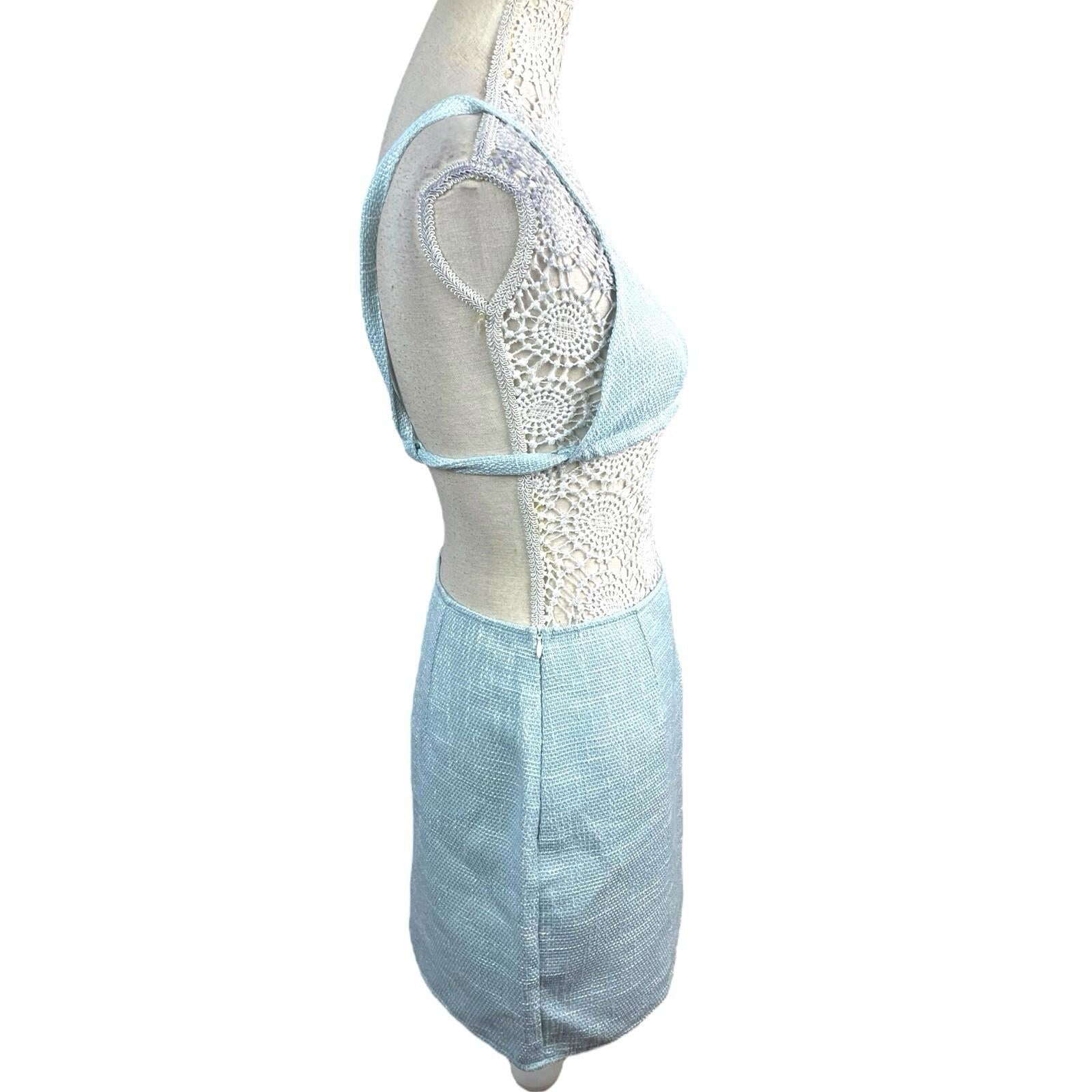 Pretty Little Thing Crop Top & Skirt Co-ord Women’s UK Size 8 Blue Linen Look