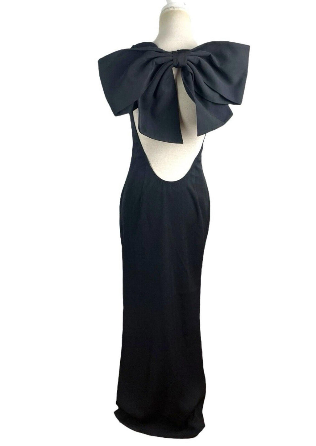 Pretty Little Thing Black Backless Maxi Dress Big Bow Detail Women’s UK Size 8