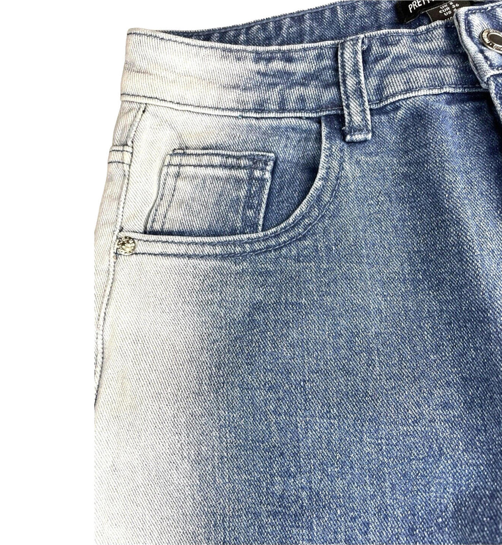 Pretty Little Thing Denim Jeans Bleached Sides Straight Leg Women’s UK Size 8