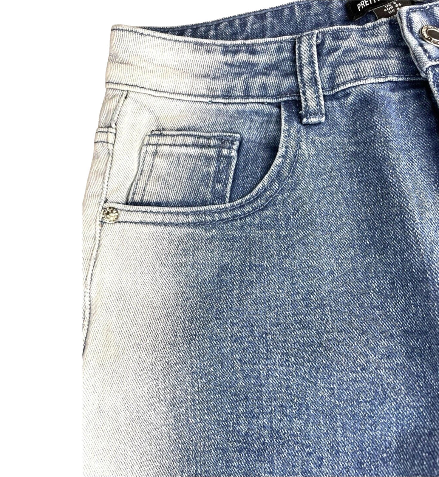 Pretty Little Thing Denim Jeans Bleached Sides Straight Leg Women’s UK Size 8
