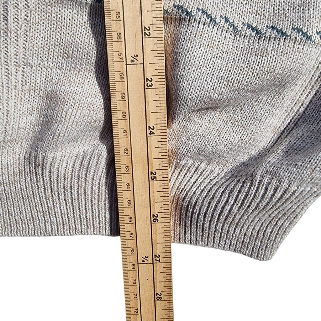 BHS Knit Jumper Men's UK Size L Beige Striped 100% Acrilic V-Neck