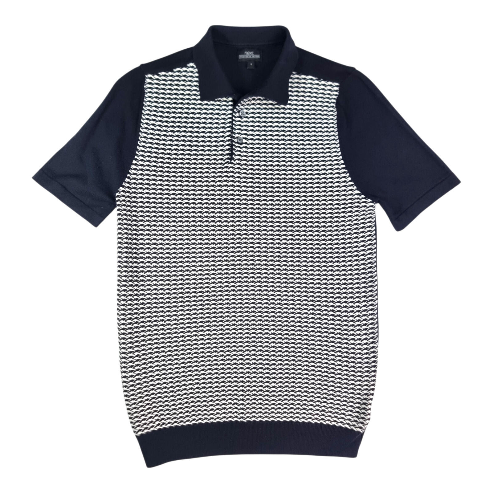 Next Knit Polo Shirt Men's UK Size M Blue Textured Short Sleeve 100% Cotton
