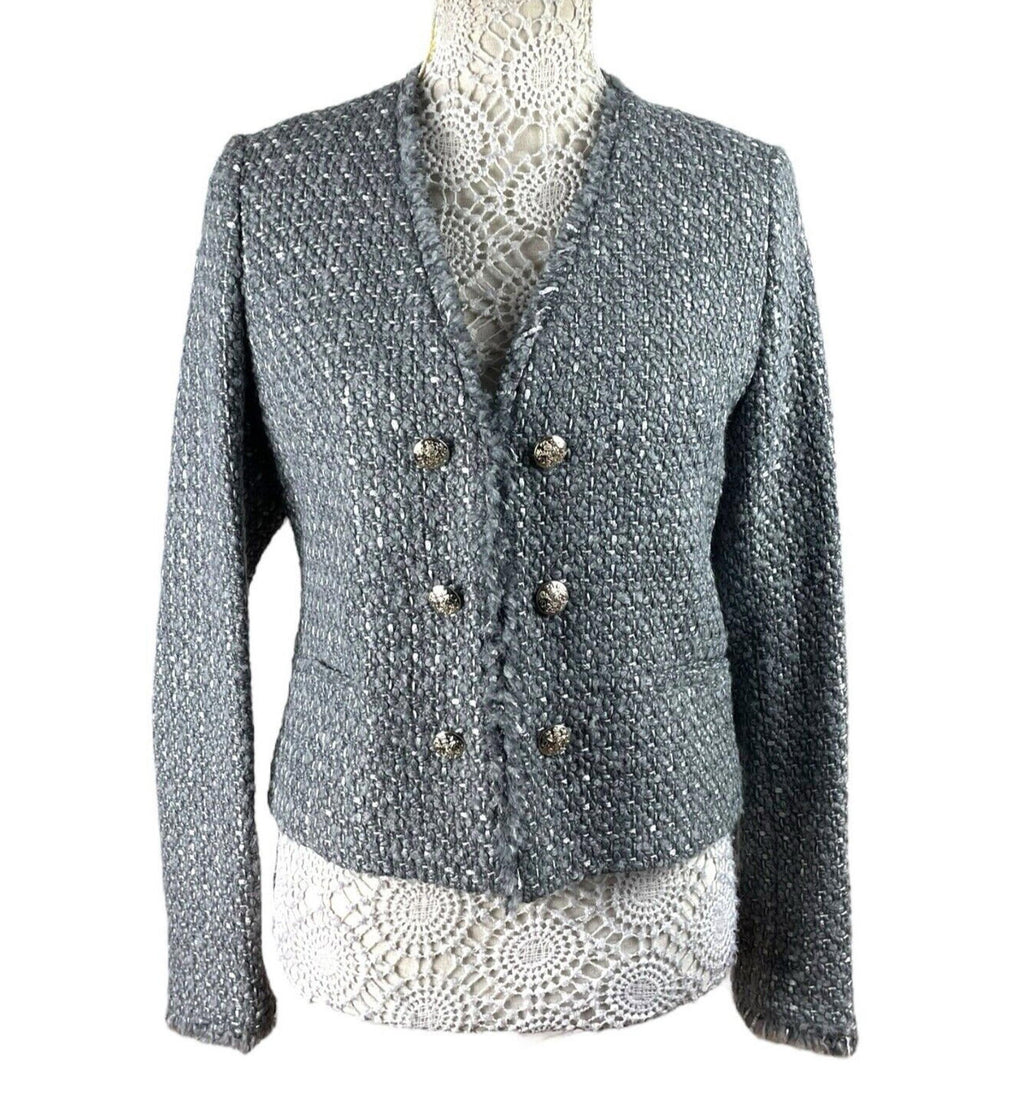 Marks & Spencer Tweed Blazer Coat Jacket Grey Mid Length Women’s UK Size 8