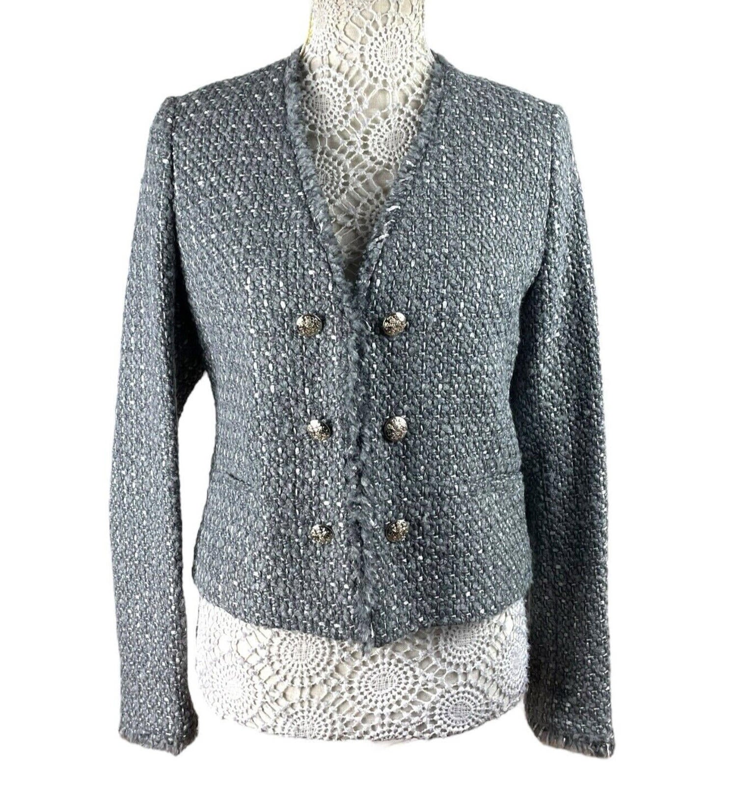 Marks & Spencer Tweed Blazer Coat Jacket Grey Mid Length Women’s UK Size 8
