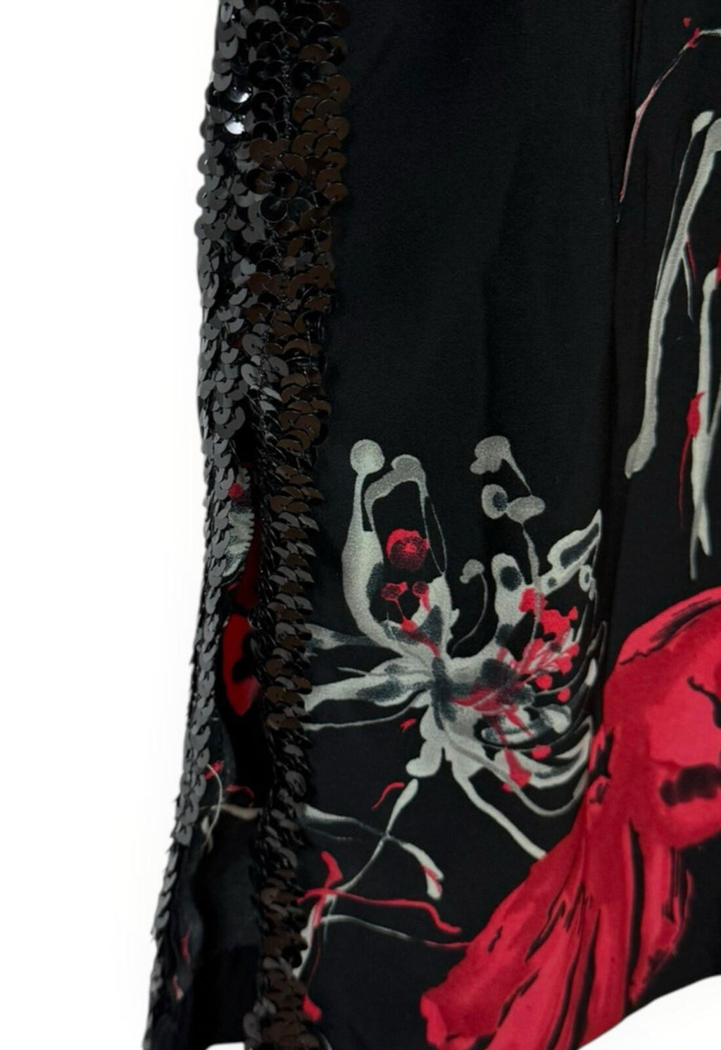 Floral Dress Set Women’s UK Size XL (16) Chiffon Midi Cardigan & Scarf Black Red