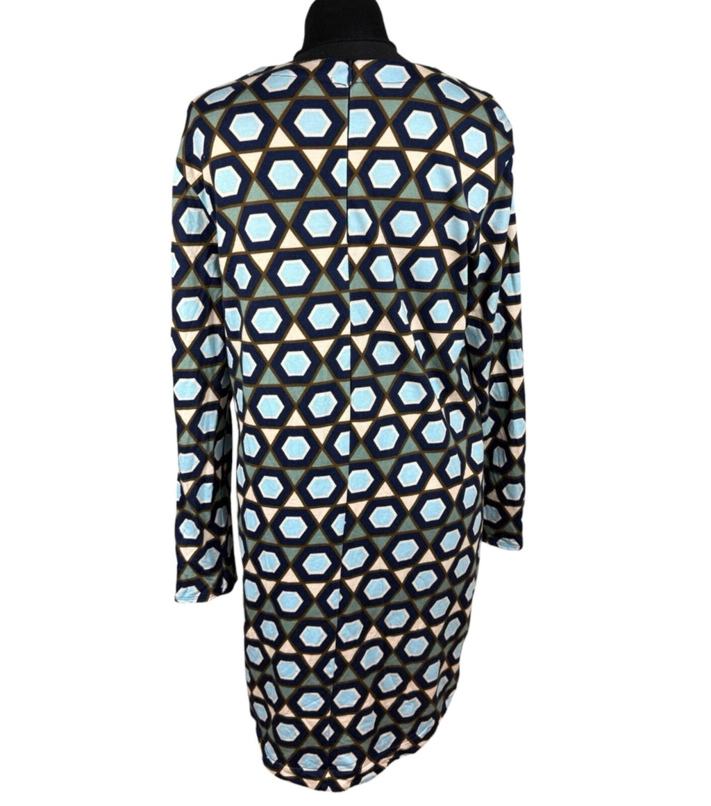 H&M Long Sleeve Mini Dress Women’s UK Size M Geometric Print Blue