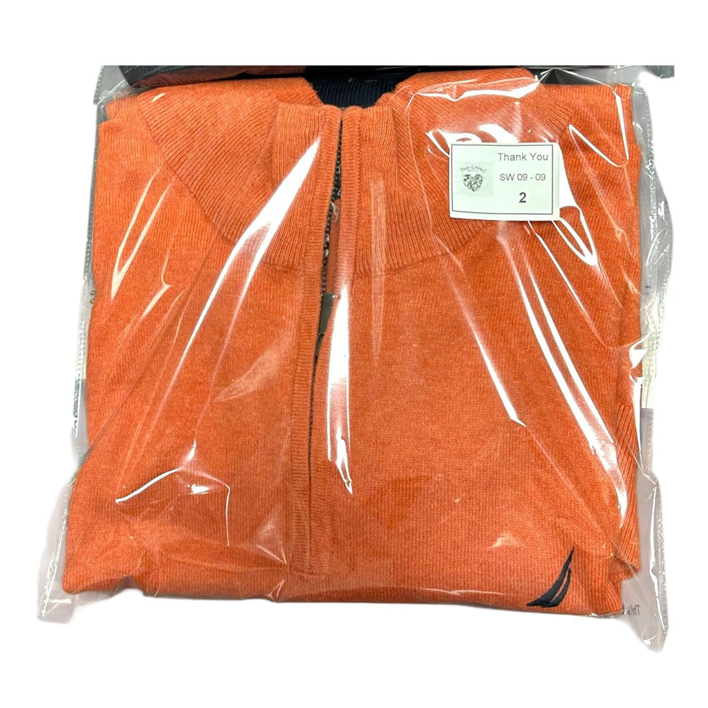 Nautica Knit Jumper Men's UK Size XL Orange Long Sleeve 1/4 Zip Sweater