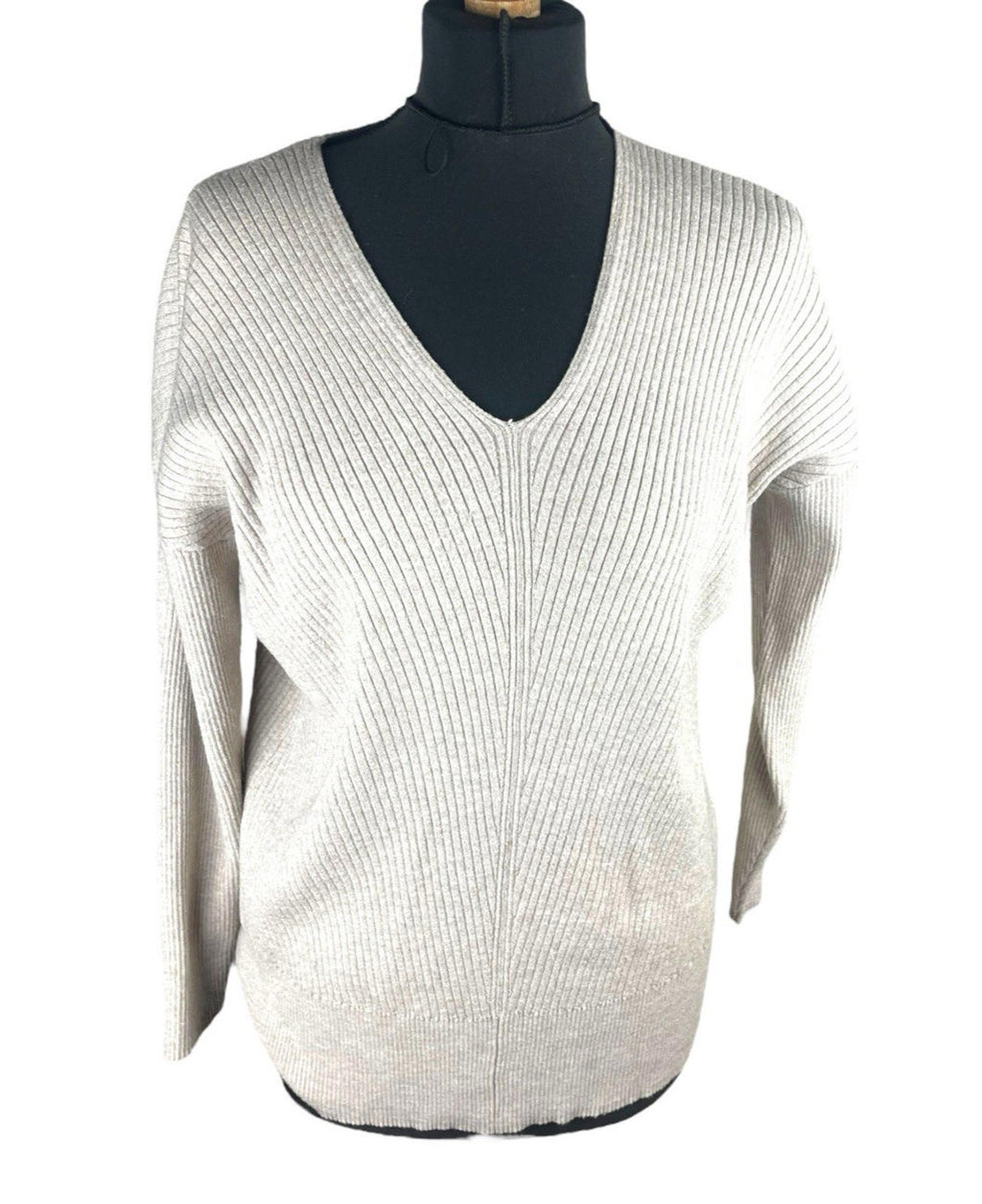 George Beige Ribbed Thin Jumper V Neck Women’s UK Size S