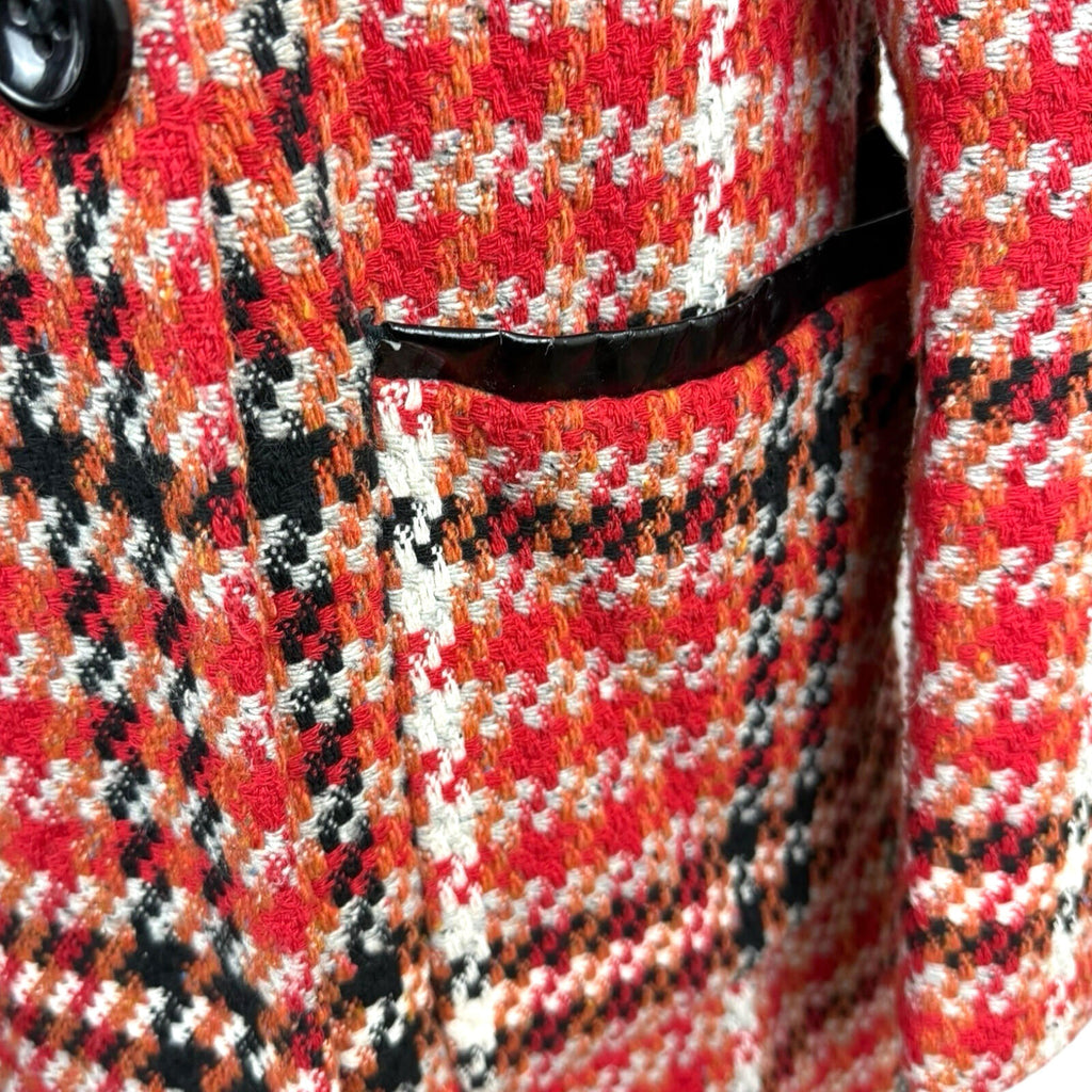 Topshop Red Check Overcoat Women’s UK Size 8 Collared Pockets Lined Button Up