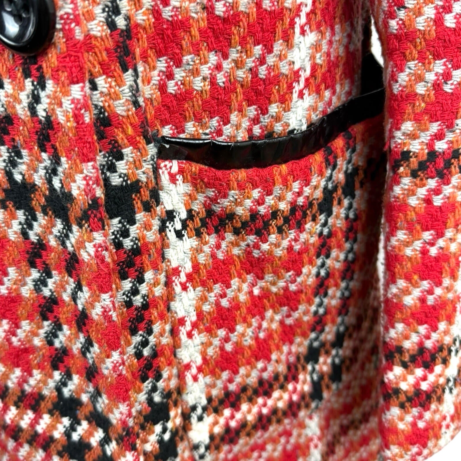 Topshop Red Check Overcoat Women’s UK Size 8 Collared Pockets Lined Button Up