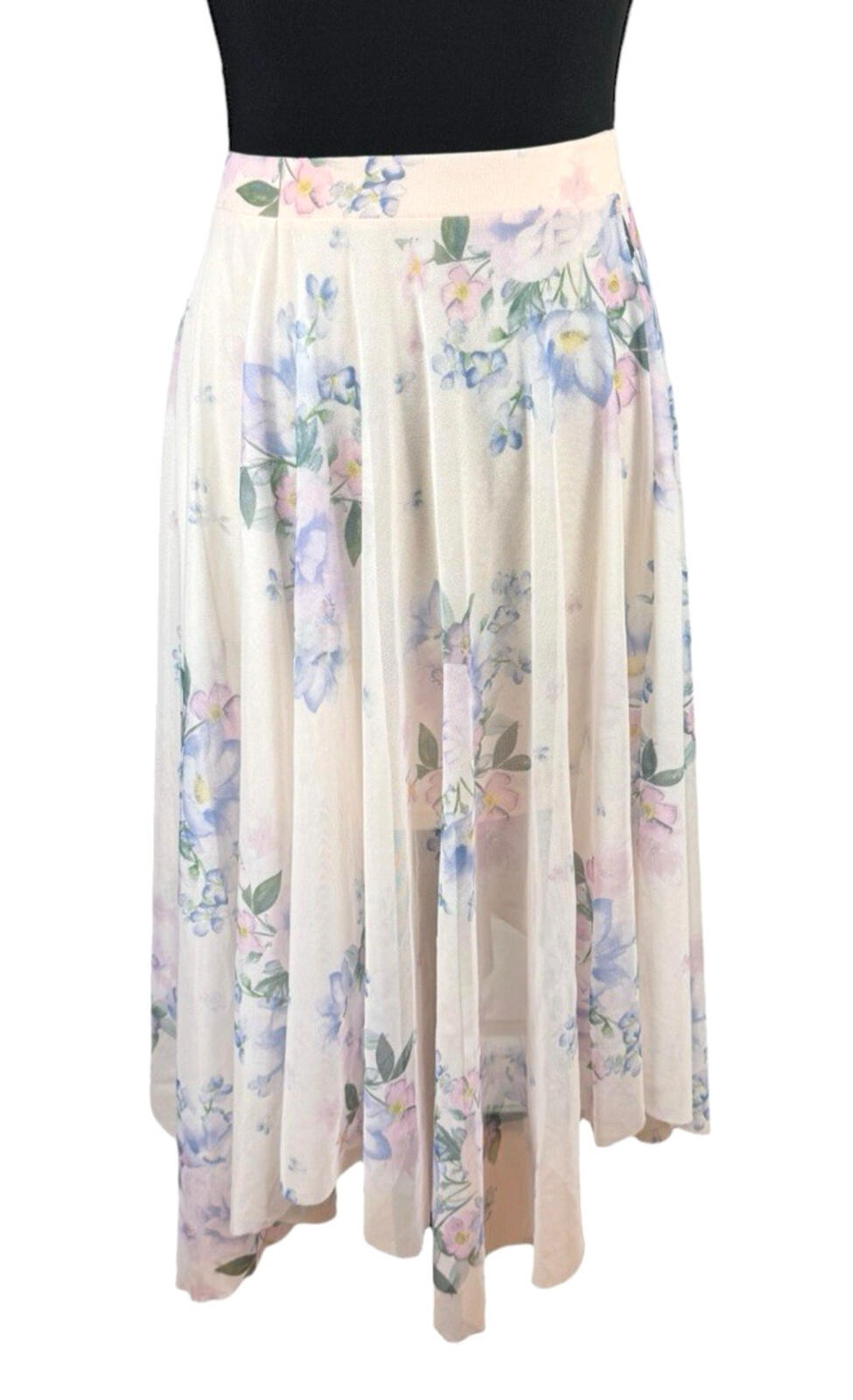 New Look Chiffon Midi Skirt Women’s UK Size 8 Elastic Waist Lined Floral Pastel