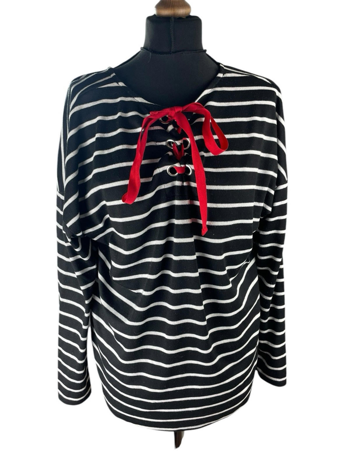 Matalan Thin Stripe Jumper Red Bow Detail Women’s UK Size 18