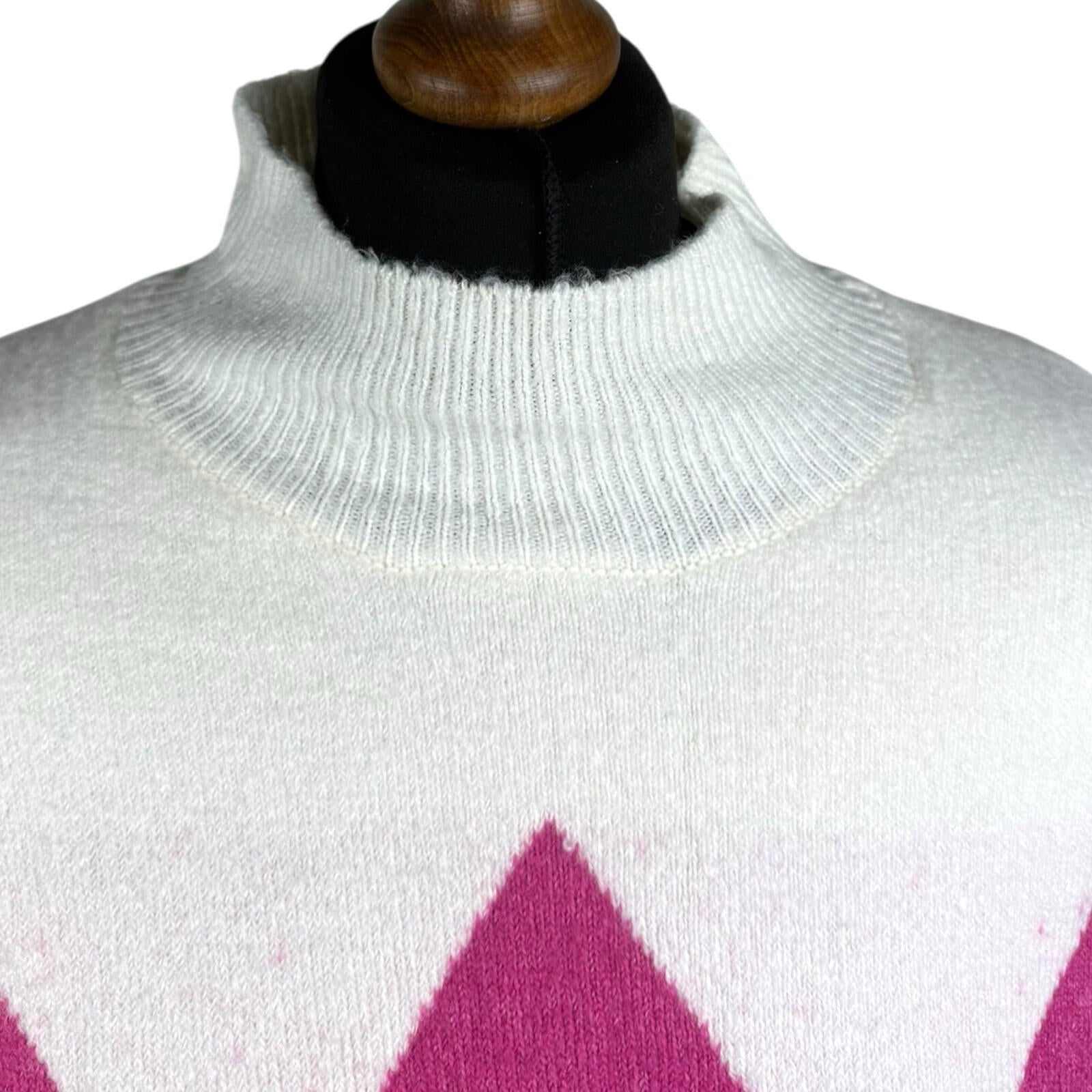 F&F Knit Jumper Women’s UK Size 18 High Neck Diamond Beige Red Pink
