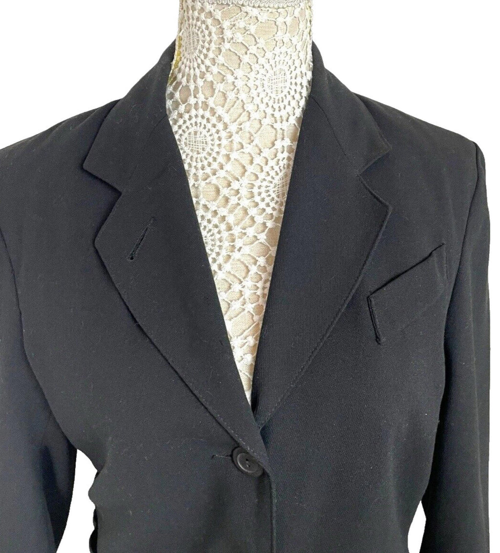 Ego Blazer Jacket Retro Long Black Shoulder Pads Women’s UK Size 10