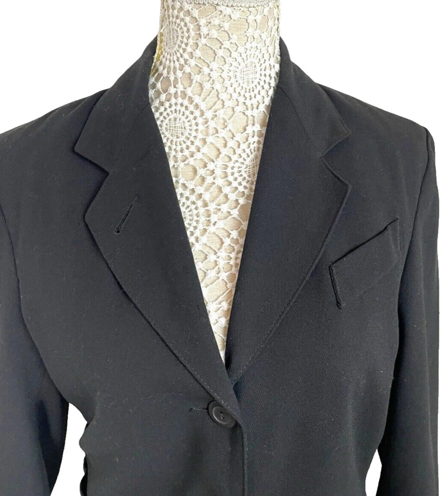 Ego Blazer Jacket Retro Long Black Shoulder Pads Women’s UK Size 10