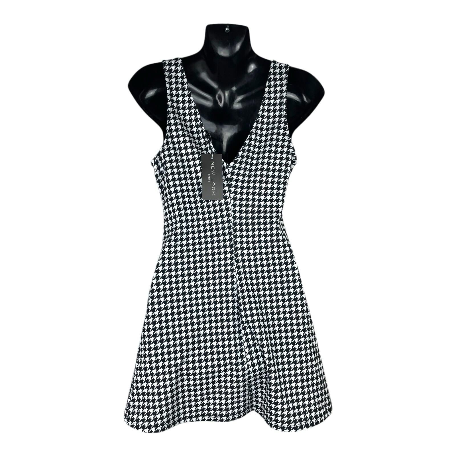 New Look Houndstooth Print Midi Dress Women’s UK Size 6 Petite A-Line V-Neck