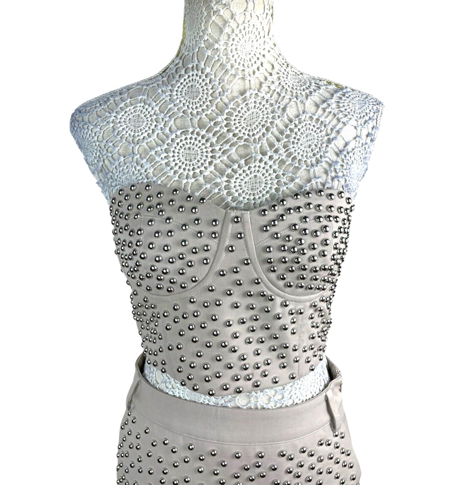 Nasty Gal Beige Studded Skirt A D Croptop Co-Ord Set Women’s UK Size 10