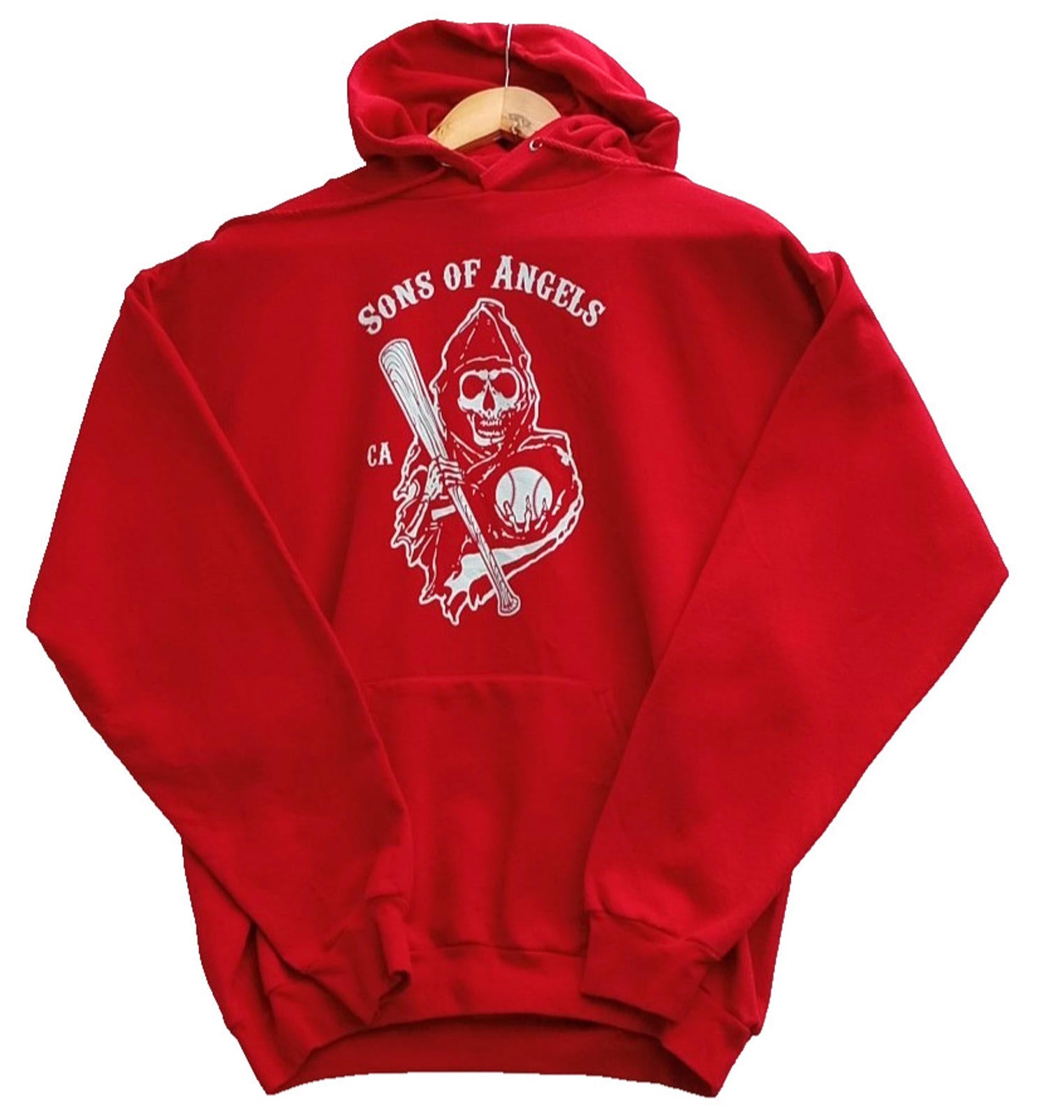 MLB Baseball Hoodie Men's UK Size M Red Jersey Hooded Pockets Los Angeles Angels