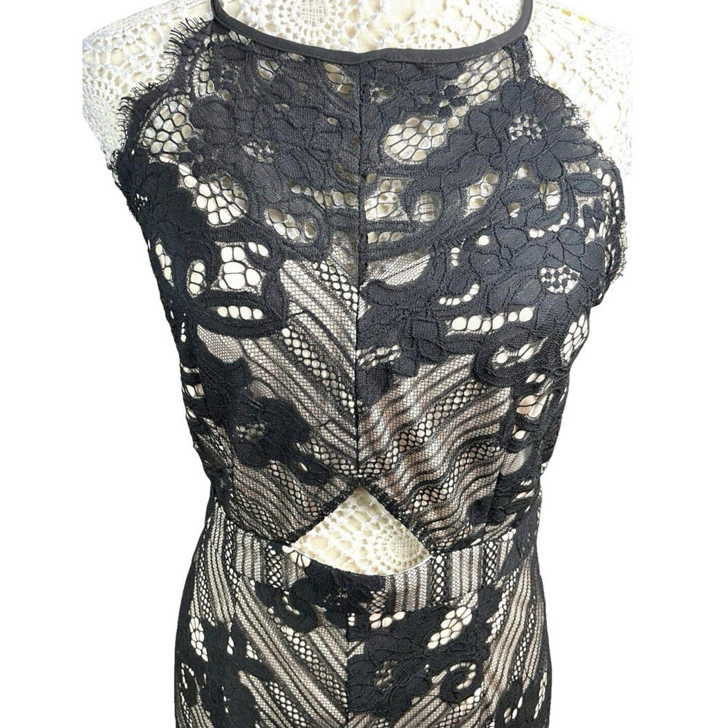 Missguided Midi Dress Lace Black & Nude Women’s UK Size 12
