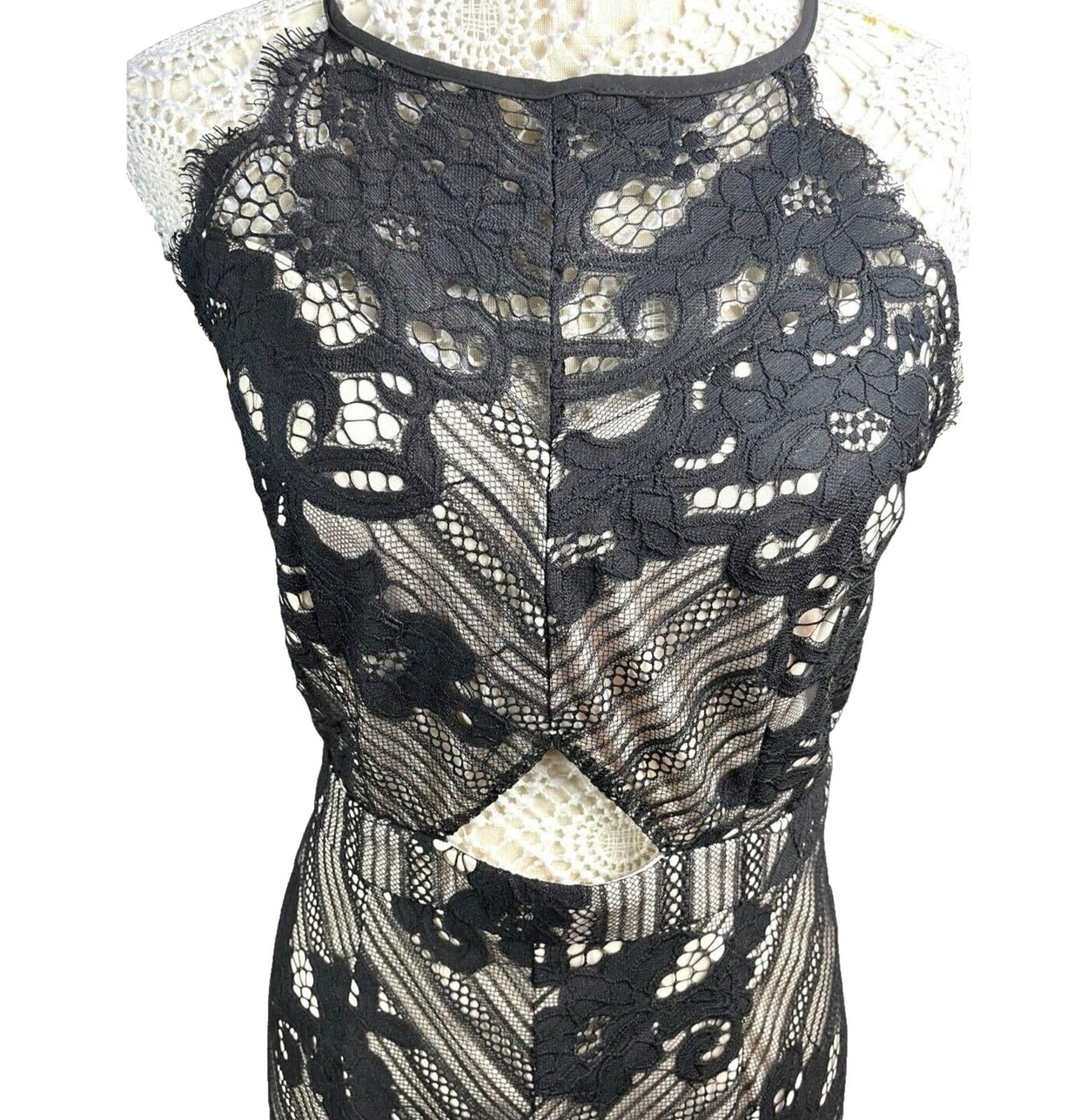 Missguided Midi Dress Lace Black & Nude Women’s UK Size 12