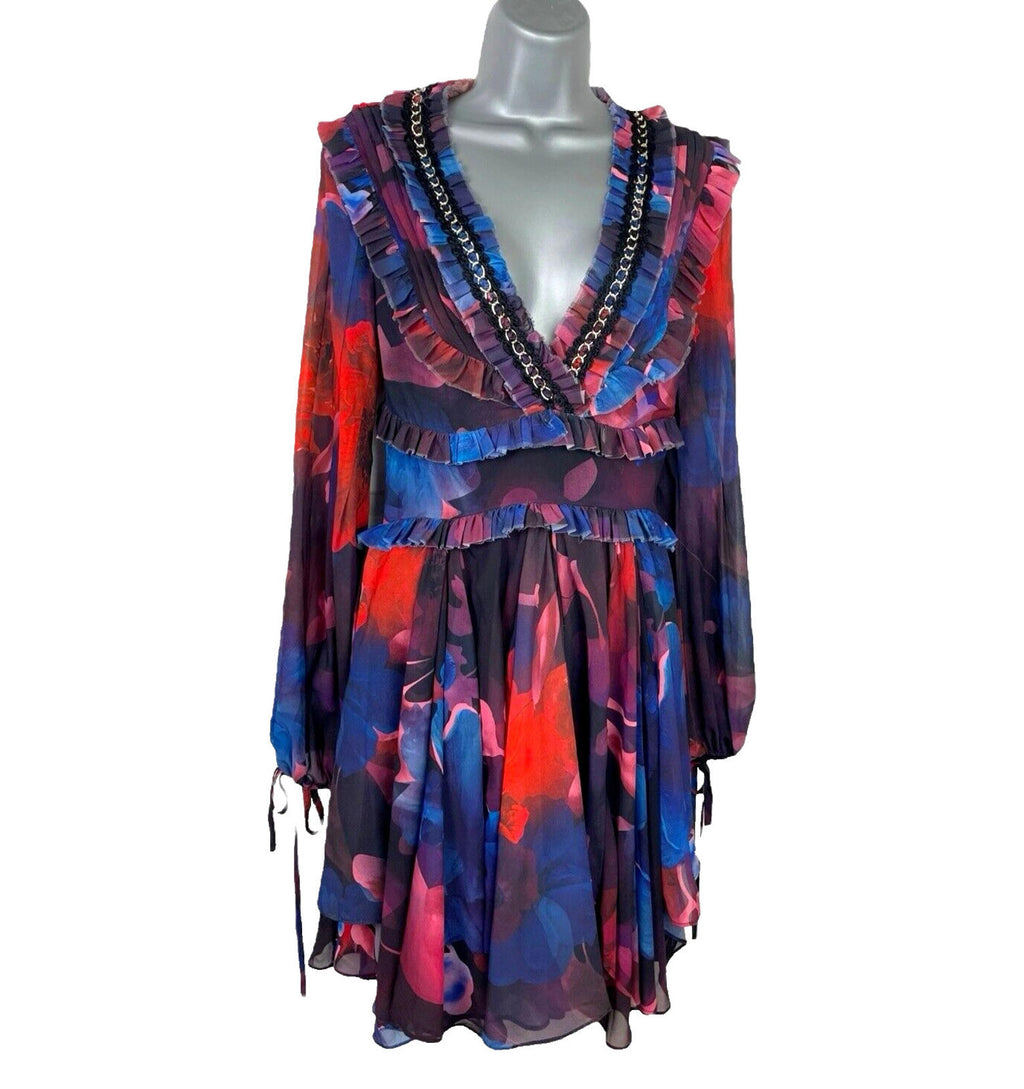 Pretty Little Thing Multicolour Floaty Midi Dress Chain Detail Women’s UK Size 8