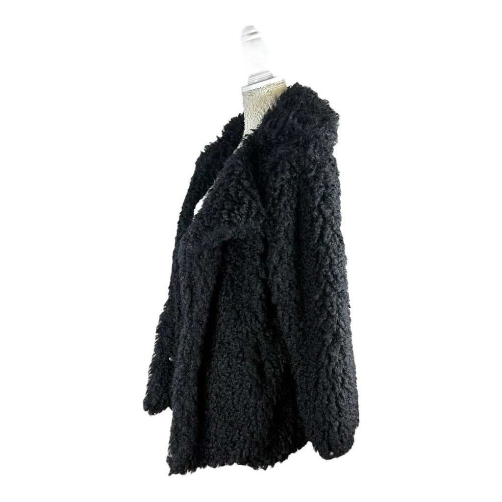 Boohoo Black Teddy Fleece Coat Relaxed Fit Collared Women’s UK Size 10