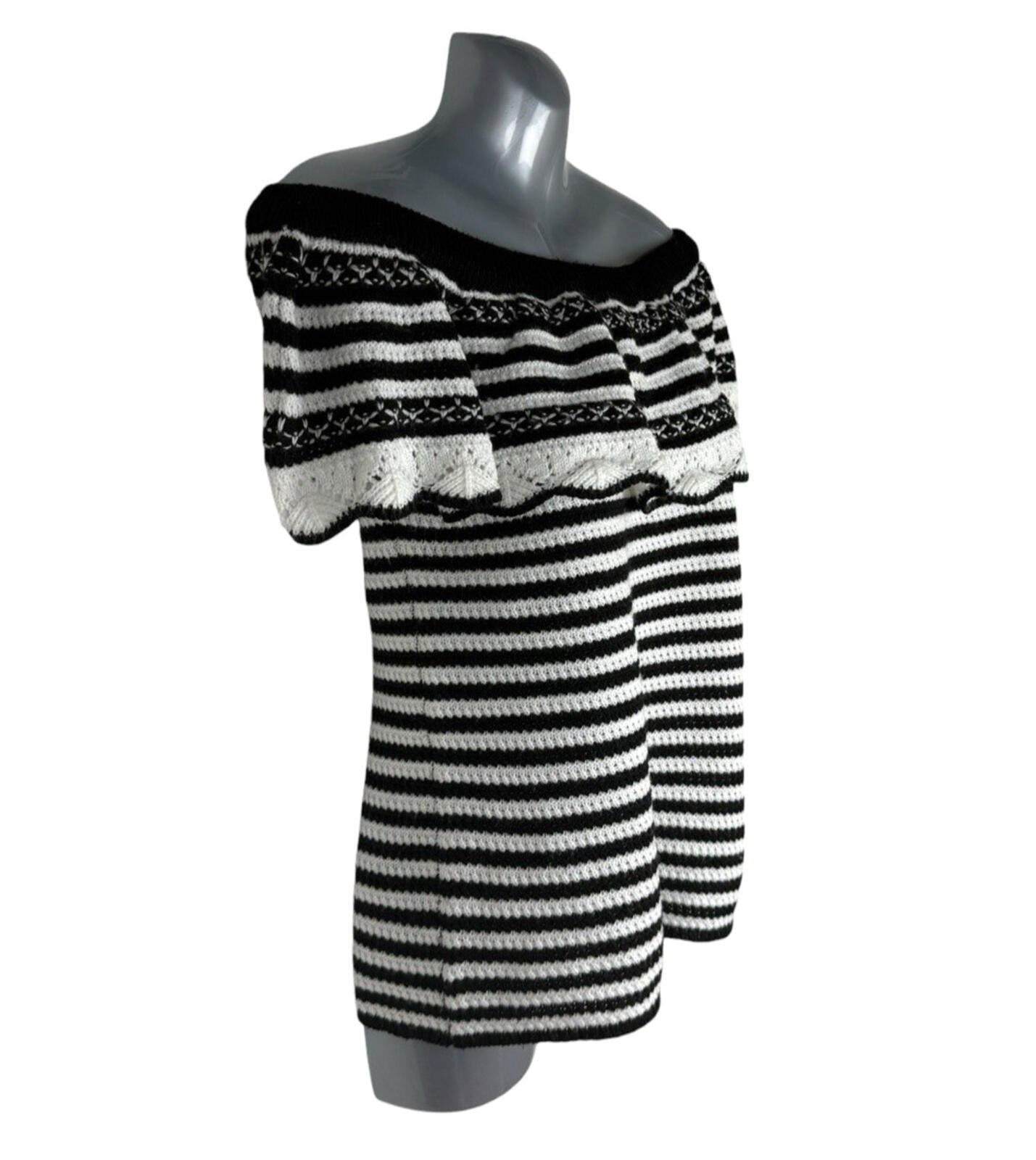 Papaya Off Shoulder Knit Top Women’s UK Size 12 Stripe Black White