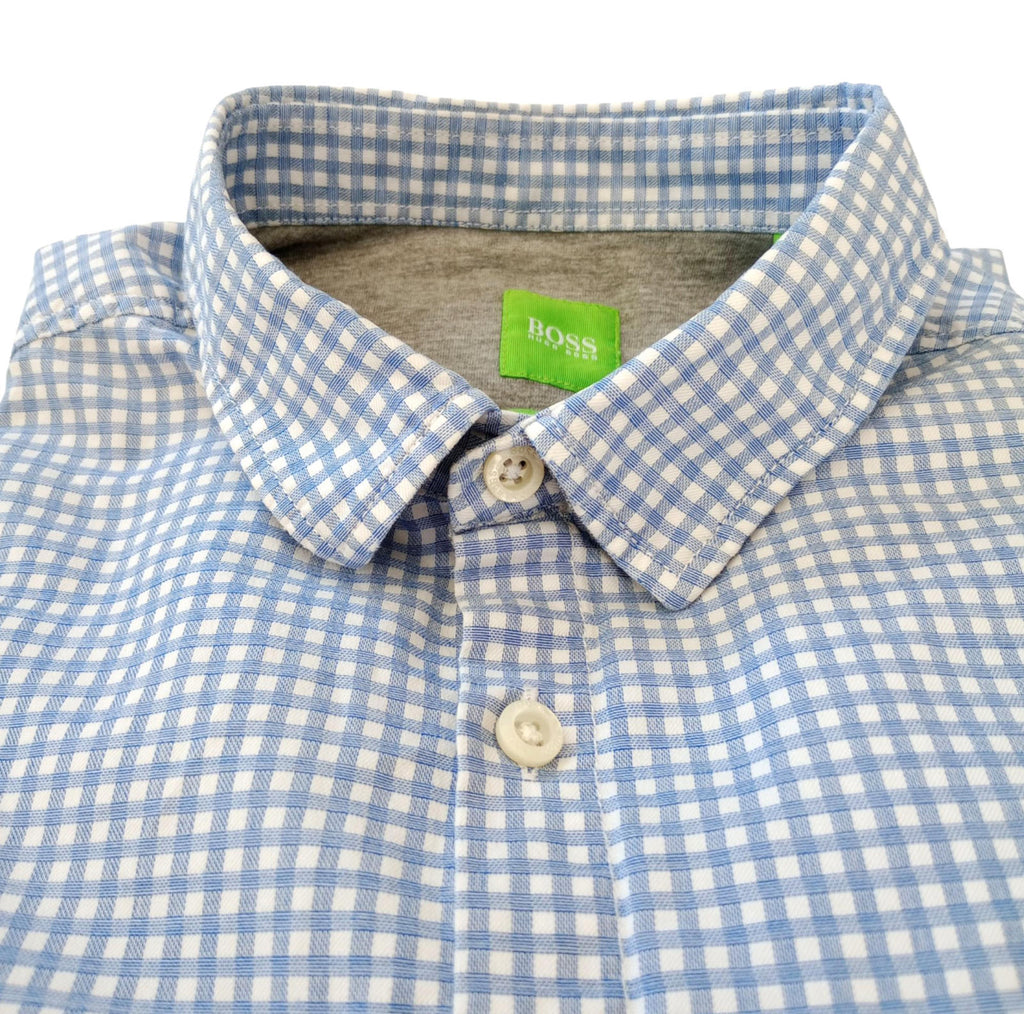 Hugo Boss Shirt Men's UK Size M Long Sleeve Blue Check 100% Cotton Pocket Modern