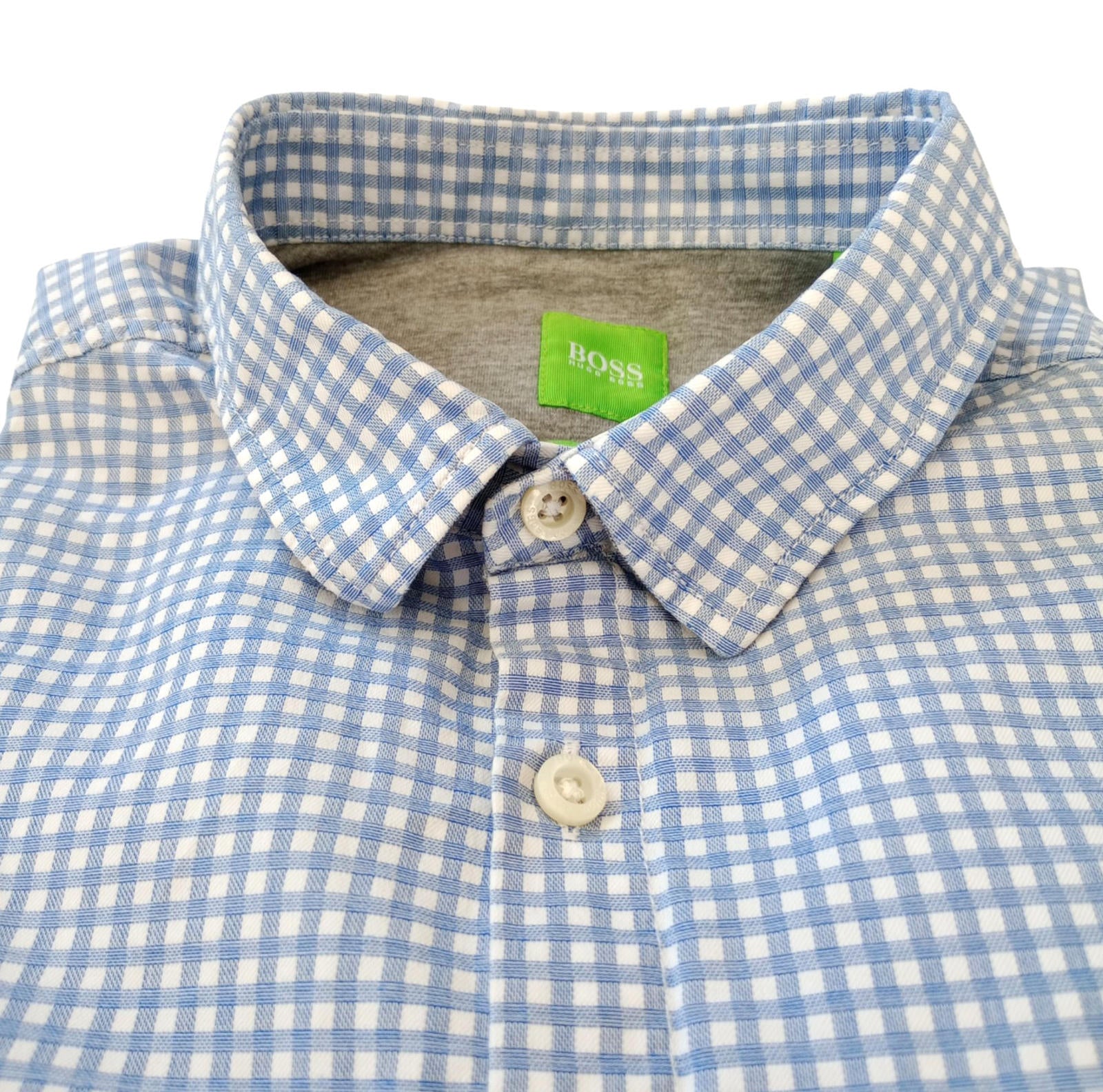 Hugo Boss Shirt Men's UK Size M Long Sleeve Blue Check 100% Cotton Pocket Modern