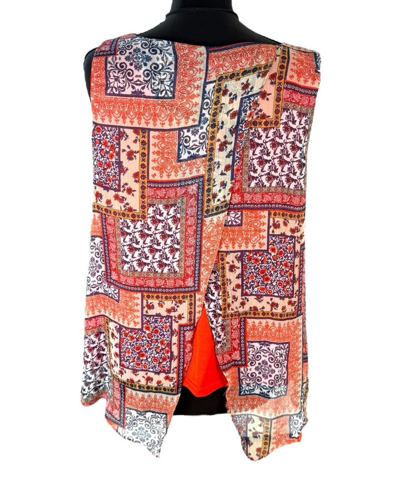 Wallis Orange Pattern Vest Top Chiffon Colour Block Women’s UK Size 18
