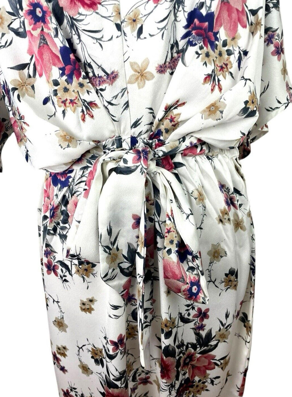 Yoins White Floral Maxi Dress Satin Effect Belted Women’s UK Size M (10-12)