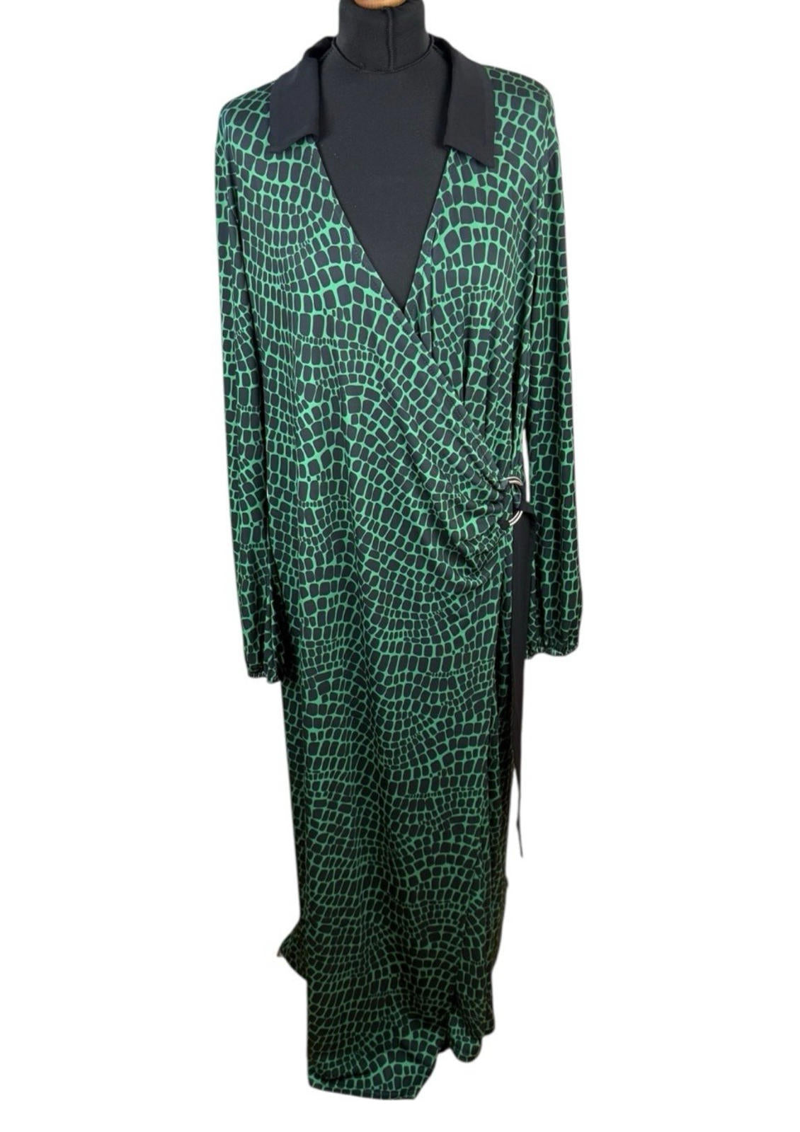 Lipsy London Green Midi Dress Collared Belted Stretch Women’s UK Size 20