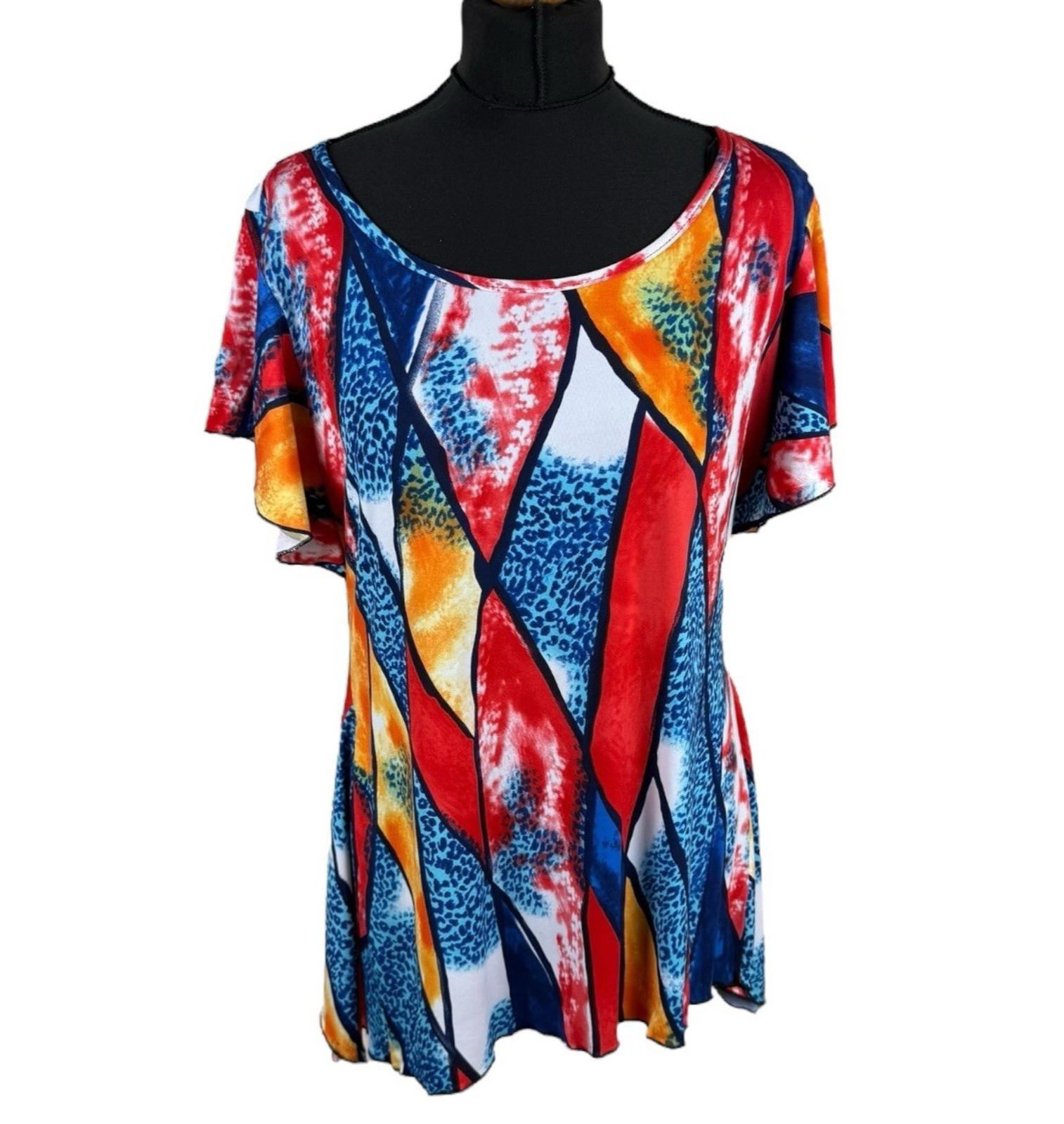 Kate Lilly Multicolour T-shirt Blouse Long Sides Short Sleeve Women’s UK Size 20