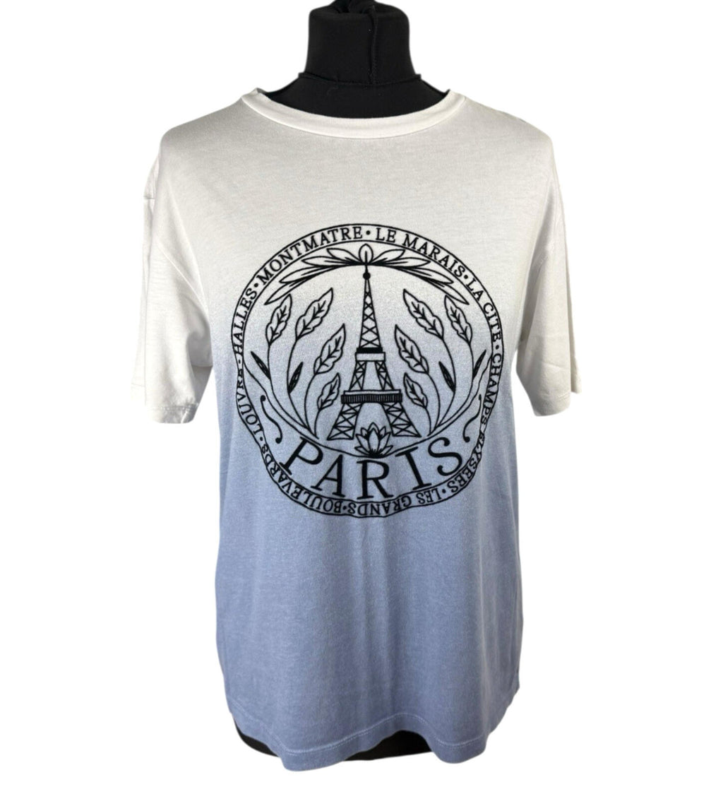 TU Textured Paris T-shirt Short Sleeve Women’s UK Size 10 Ombré White Blue
