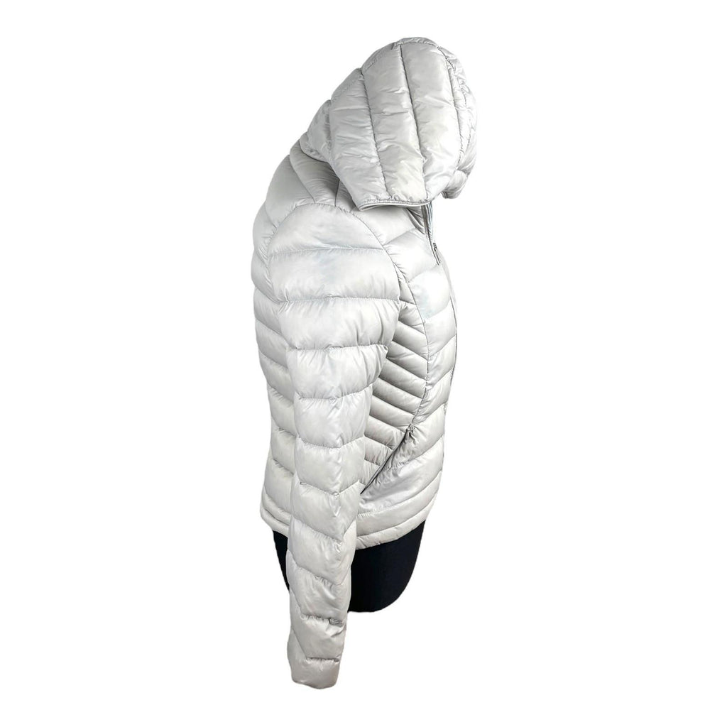 Grey Beige Padded Jacket Duck Feather Quilted Hooded Zip Up Women’s UK Size S