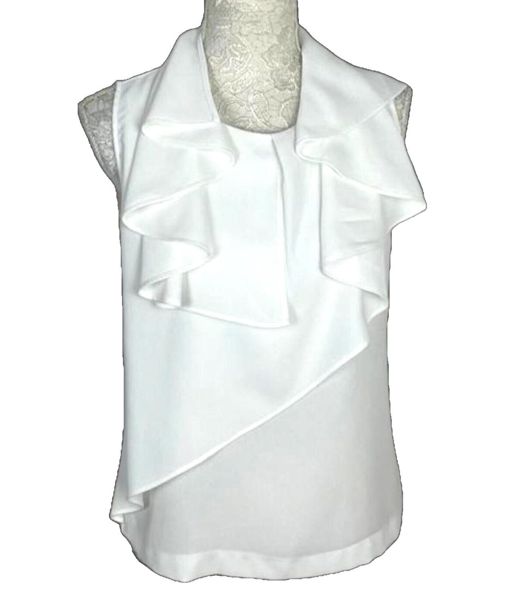 Zara Vest Top Blouse White Satin Ruffled Collar Women's UK Size M