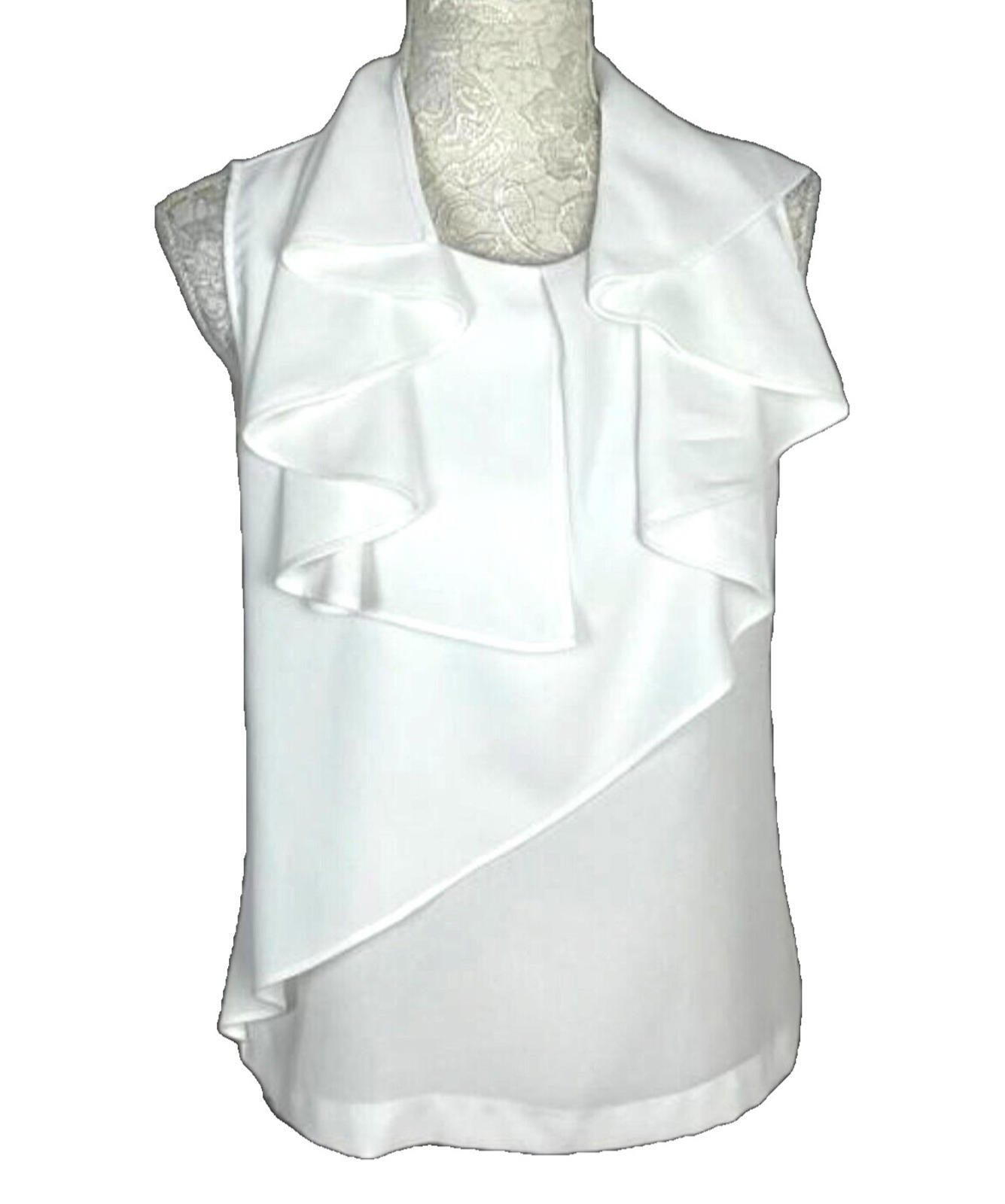Zara Vest Top Blouse White Satin Ruffled Collar Women's UK Size M