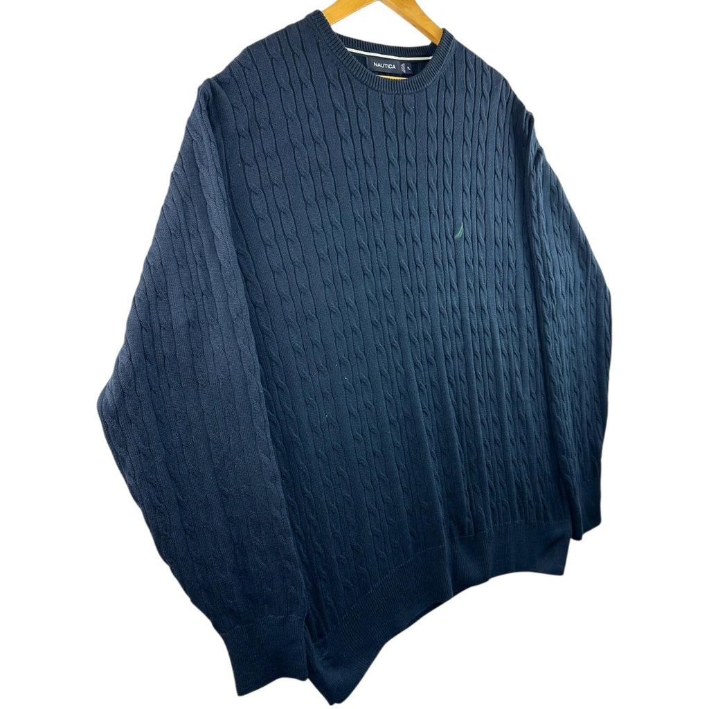 Nautica Knit Jumper Men's UK Size XL Blue 100% Cotton Long Sleeve Crew Neck