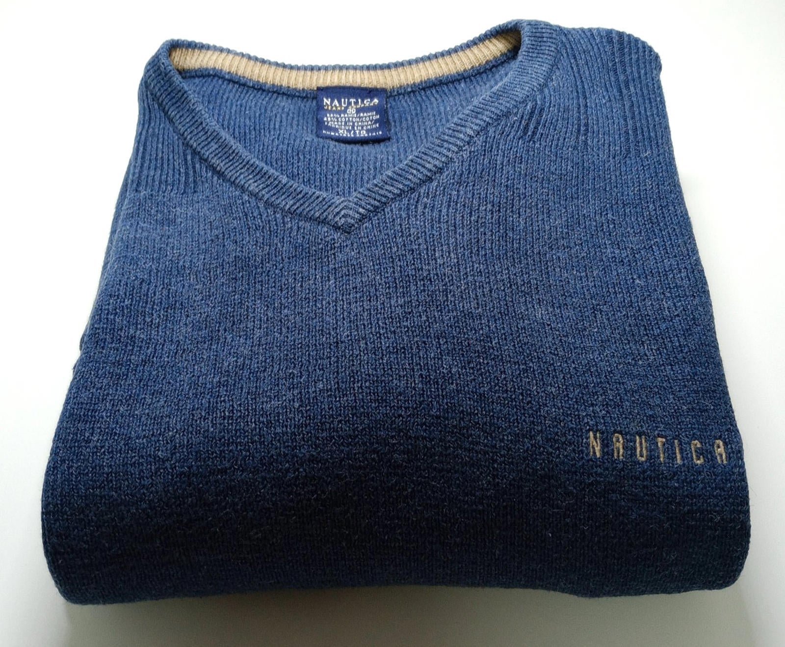Nautica Knit Jumper Men's UK Size XL Blue Long Sleeve V-Neck Easy Care
