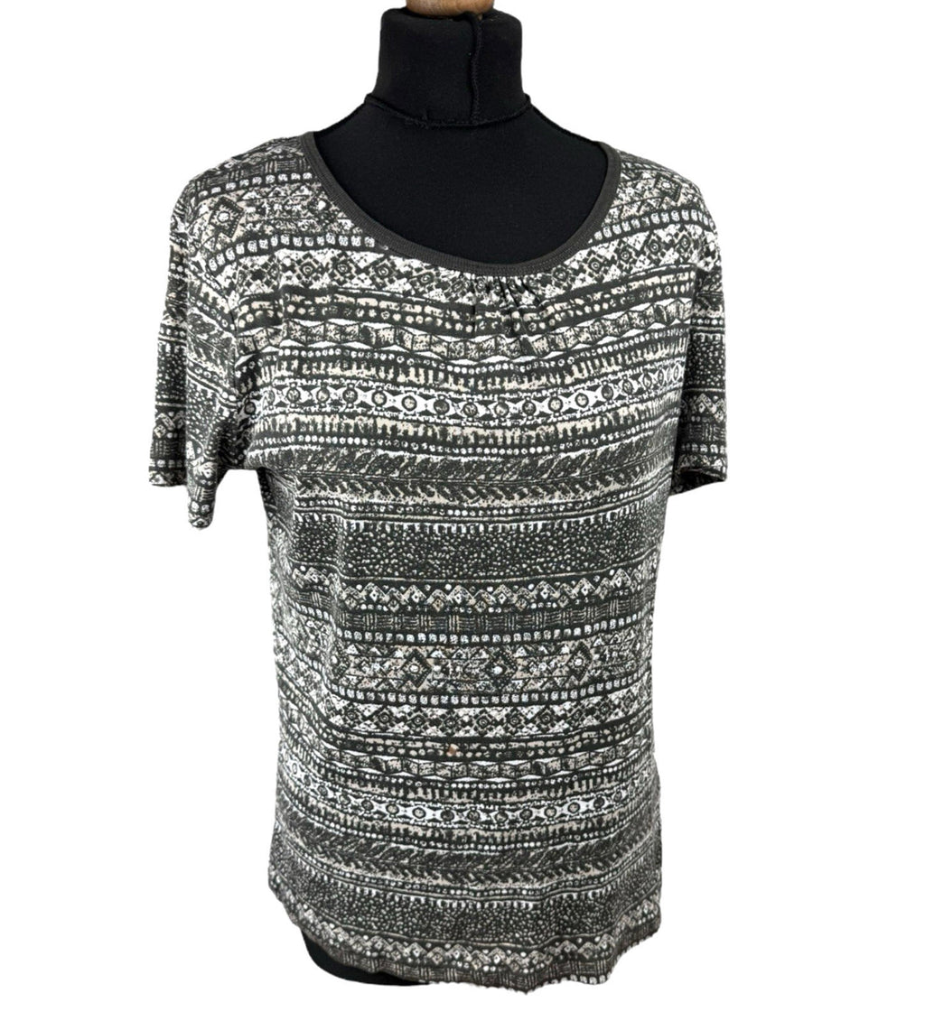 Maine Brown Patterned Tshirt Top Short Sleeve Round Neck Women’s UK Size 16