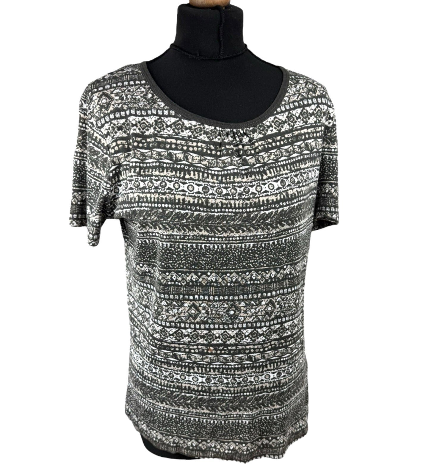 Maine Brown Patterned Tshirt Top Short Sleeve Round Neck Women’s UK Size 16