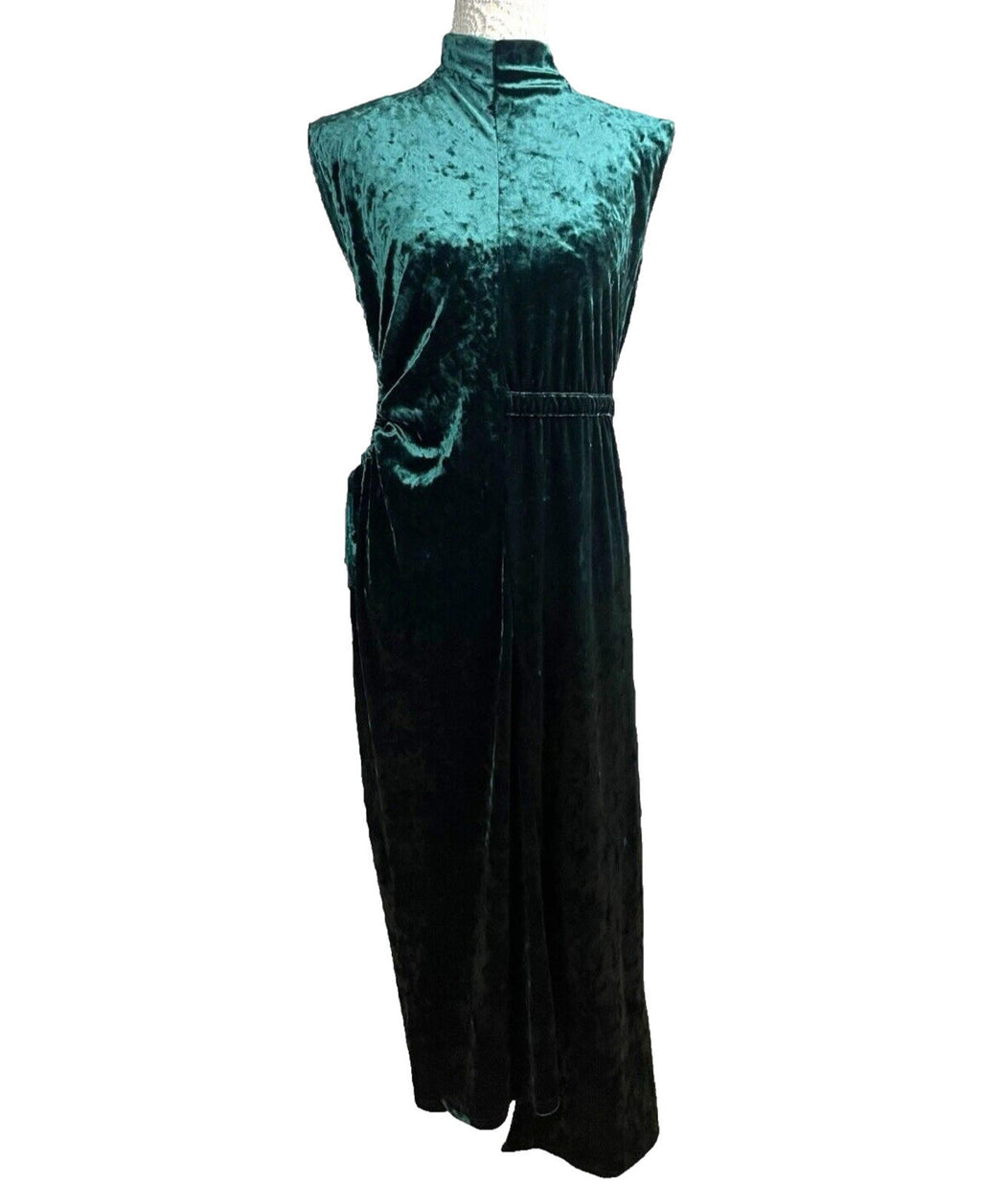 Velour Maxi Dress Women's UK Size 12 Green Cut Out Side Occasion Evening Formal
