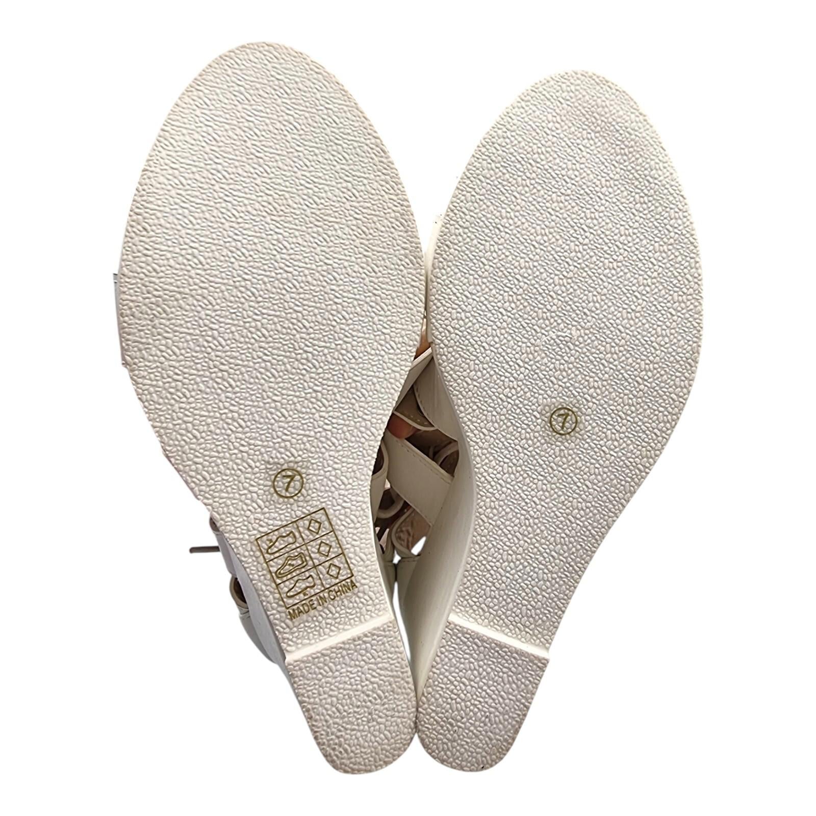 Aspirer Wedge Shoes Women's UK Size 7 Ankle Strap White Lace Up Faux Leather