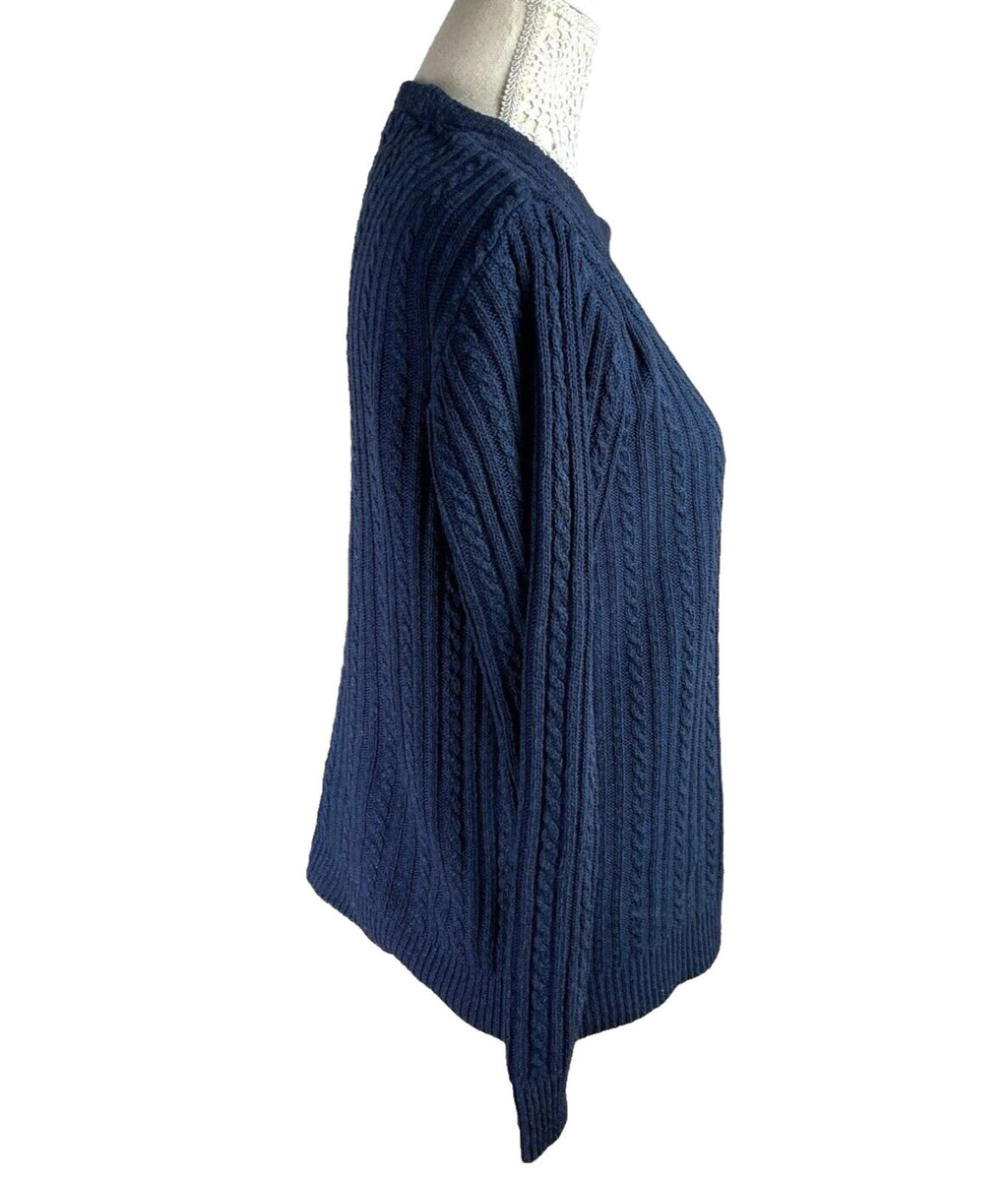 ME Navy Blue Knit Jumper Aaron Pattern Crew Neck Women’s UK Size L (12)