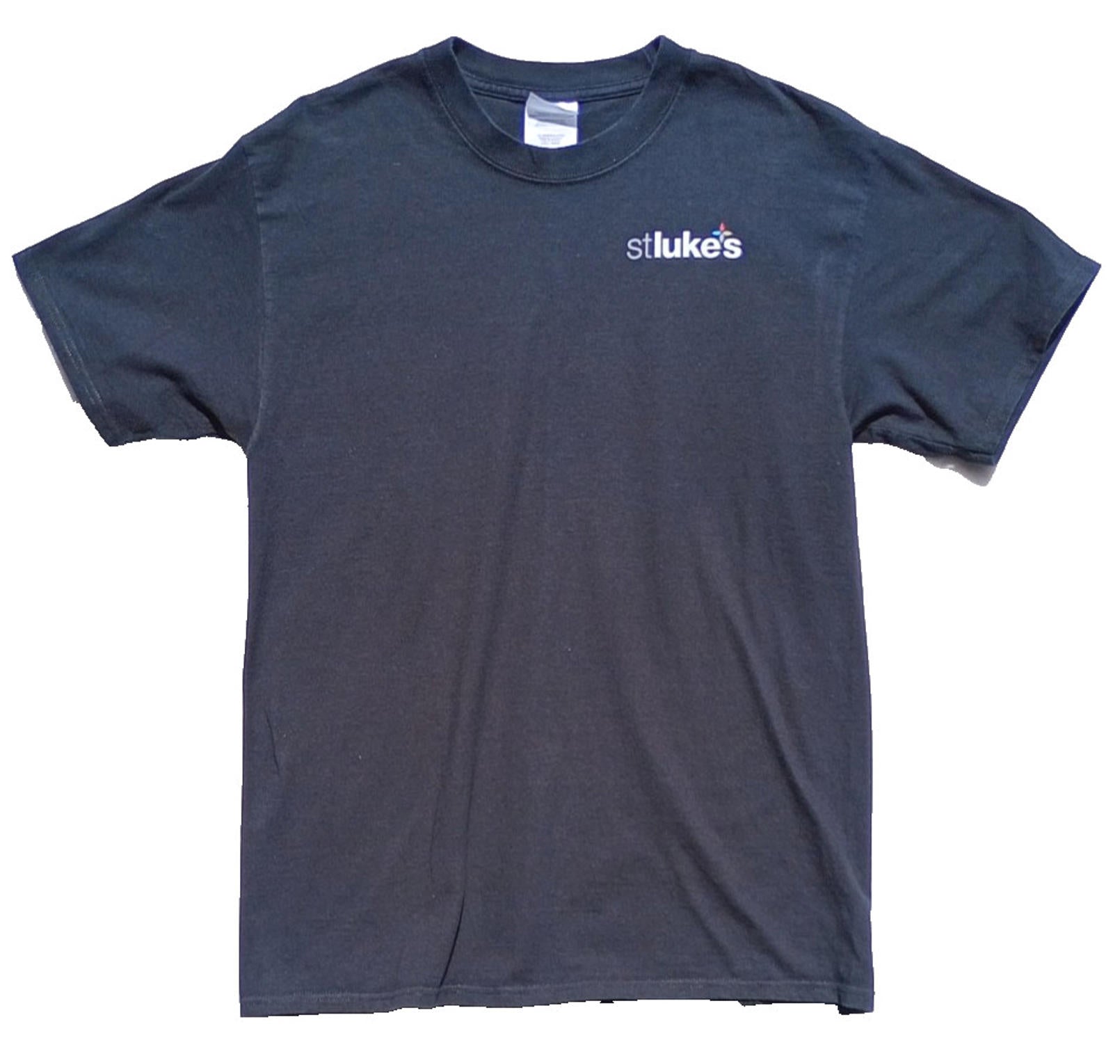 St Luke's Print T-Shirt Women's UK Size M Black Crew Neck Cotton Double Sided