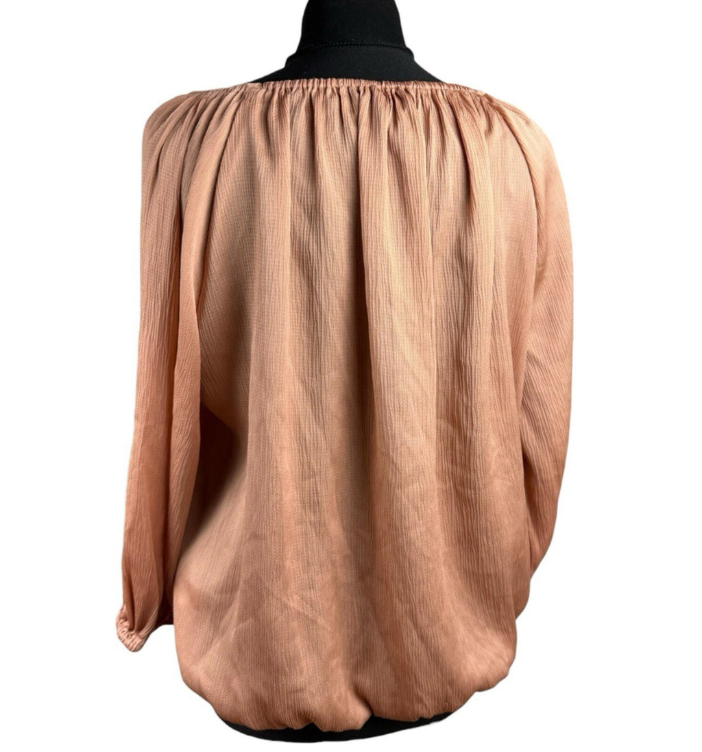 Peacocks Satin Peplum Top Women's UK Size 14 3/4 Sleeve Rose Gold