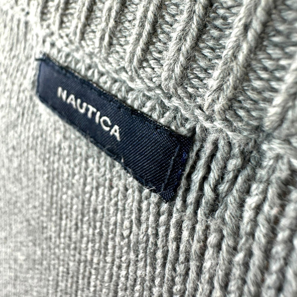 Nautica Knit Jumper Men's UK Size XL Grey Stripe Long Sleeve 100% Cotton Sweater