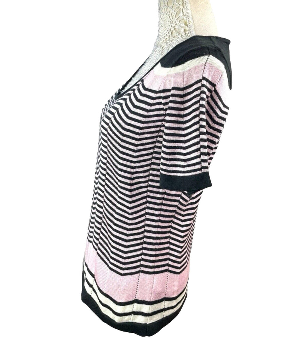 BHS Knit T-Shirt Blouse Top Women’s UK Size 14 Chevron Pattern Scoop Neck Trim